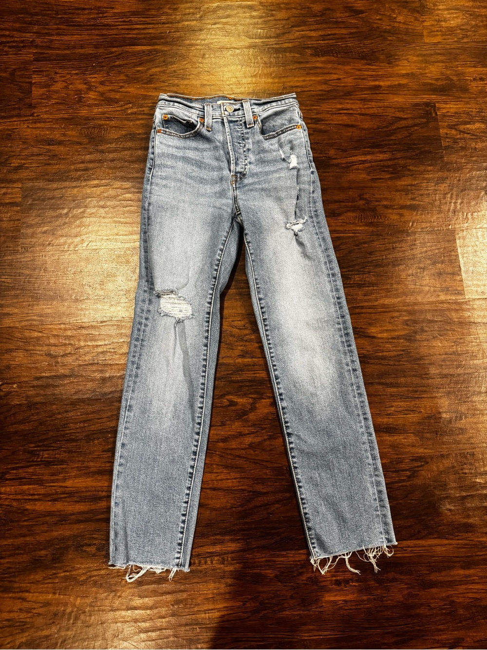Levi's Light Blue Distressed Straight-Leg Jeans